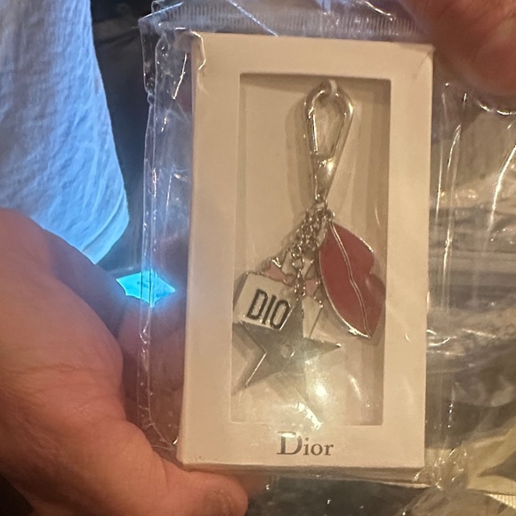 Dior Red and Silver Charm Keychain